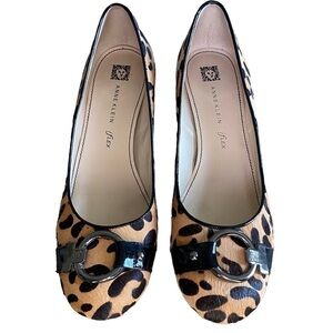 ANNE KLEIN Iflex Shoes Animal Print Leather Calf Hair Black/Tan Women Size 8M